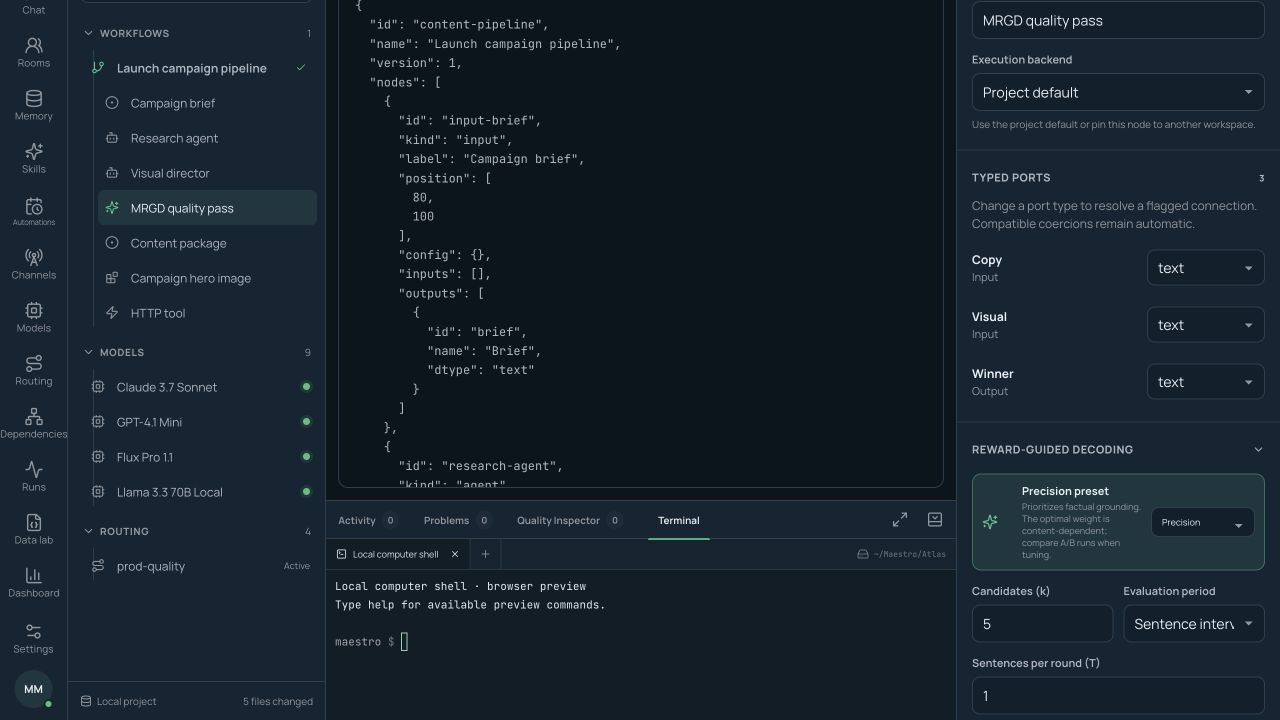 Workflow JSON view synchronized with the visual graph